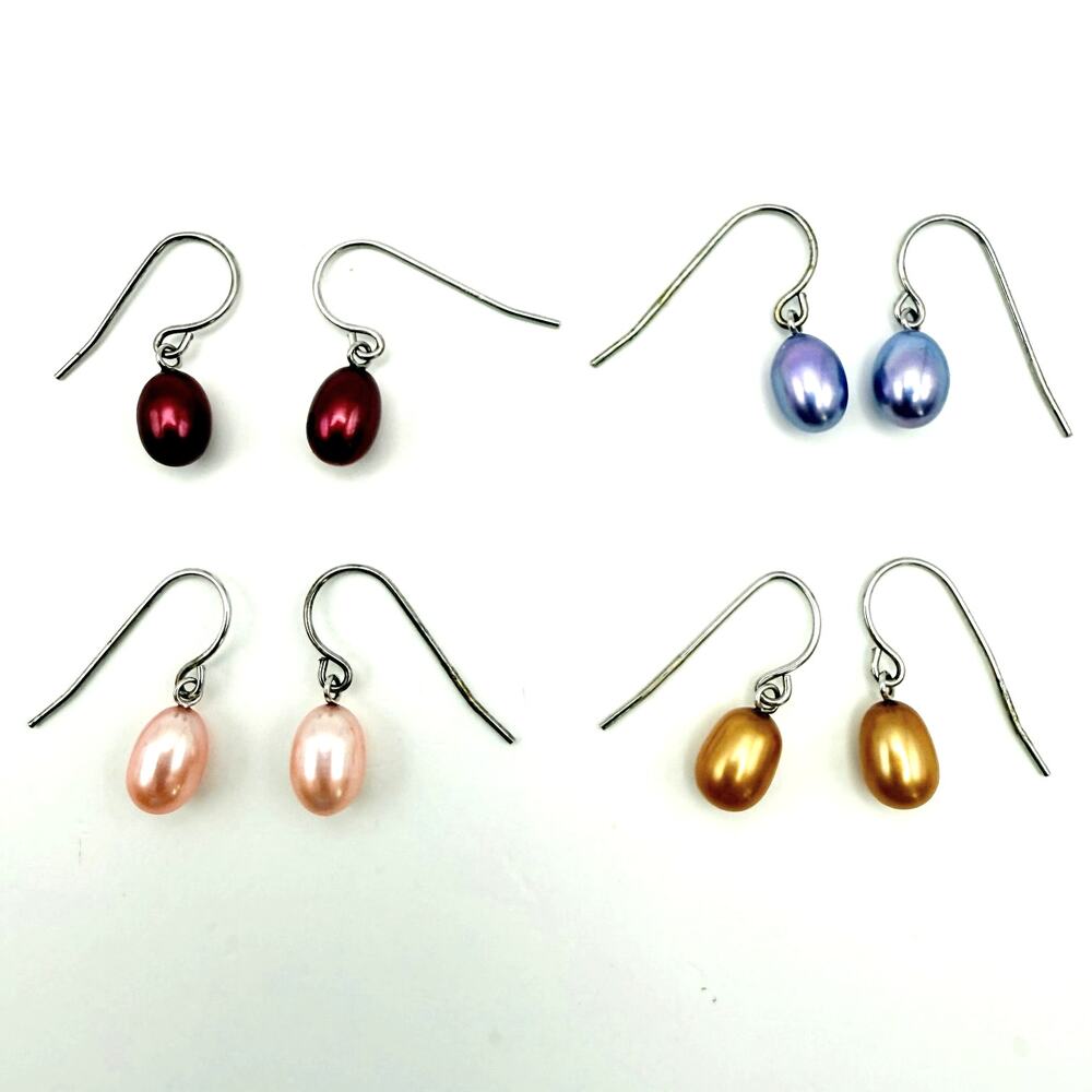 Lot 4 Vintage Honora 925 Silver Freshwater Pearl Multi-Color Earrings Dangle
